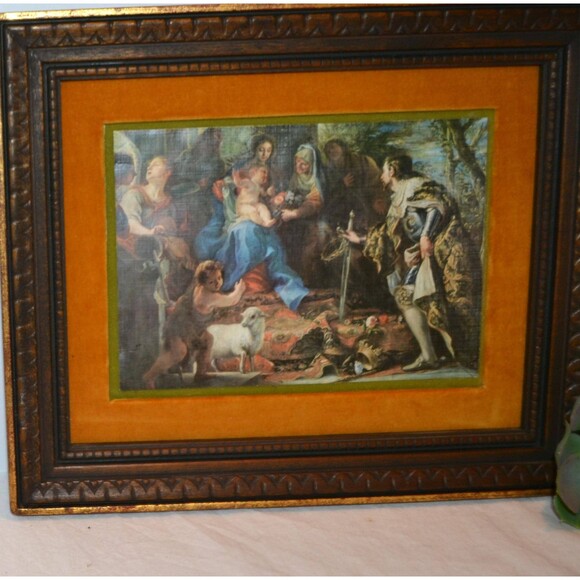 Vintage The Virgin and Child Adored by Saint Louis King of France Framed Art - Picture 5 of 7